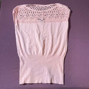 Chelsea & Theodore Pink Sleeveless Top Shirt Crocheted Fitted  - Size Medium